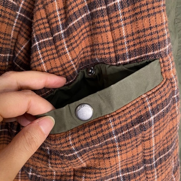 Volcom Hooded Flannel Lined Jacket Green And Orange Field Style Size Medium - Picture 6 of 10